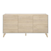 Credenza Afrodite, Buffet da soggiorno, Madia moderna da salotto a 3 ante, 155x43h75 cm, Rovere e Bianco