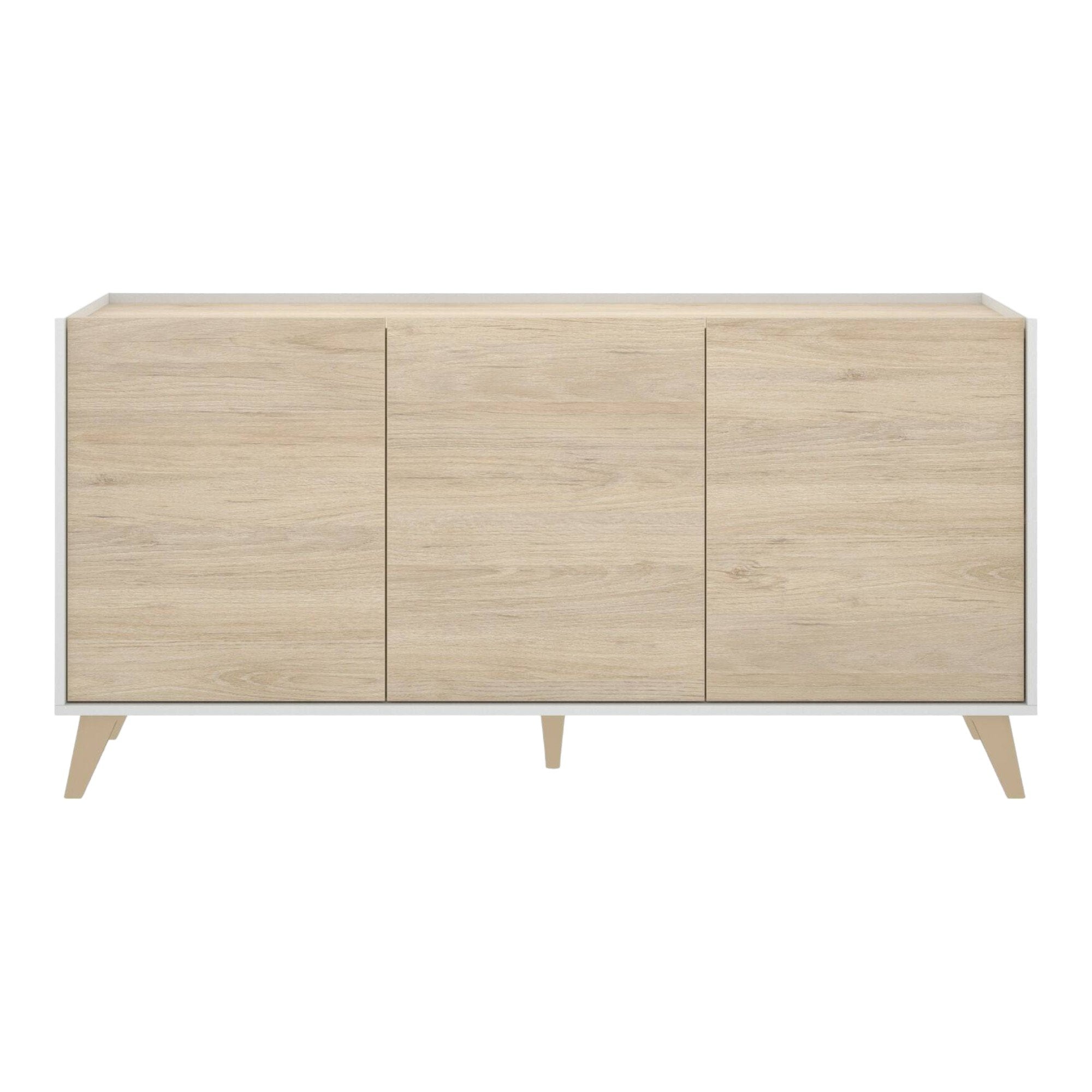 Credenza Afrodite, Buffet da soggiorno, Madia moderna da salotto a 3 ante, 155x43h75 cm, Rovere e Bianco