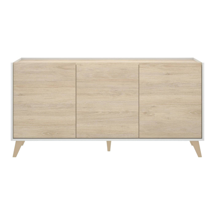 Credenza Afrodite, Buffet da soggiorno, Madia moderna da salotto a 3 ante, 155x43h75 cm, Rovere e Bianco