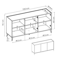 Credenza Afrodite, Buffet da soggiorno, Madia moderna da salotto a 3 ante, 155x43h75 cm, Rovere e Bianco