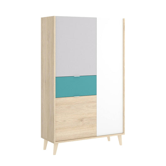 Credenza Archimede, Buffet dispensa da soggiorno, Madia moderna da salotto a 3 ante, 81x43h137 cm, Bianco e Rovere