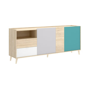 Credenza Allie, Buffet da soggiorno, Madia moderna da salotto a 3 ante, 180x43h75 cm, Rovere e Grigio