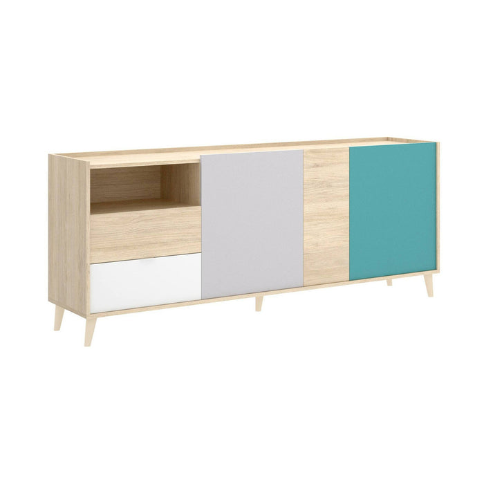 Credenza Allie, Buffet da soggiorno, Madia moderna da salotto a 3 ante, 180x43h75 cm, Rovere e Grigio