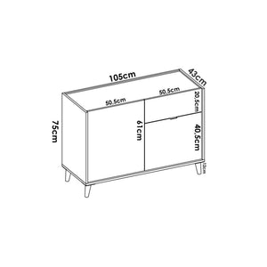 Credenza Ascot, Buffet da soggiorno, Madia moderna da salotto a 2 ante, 105x43h75 cm, Bianco e Rovere