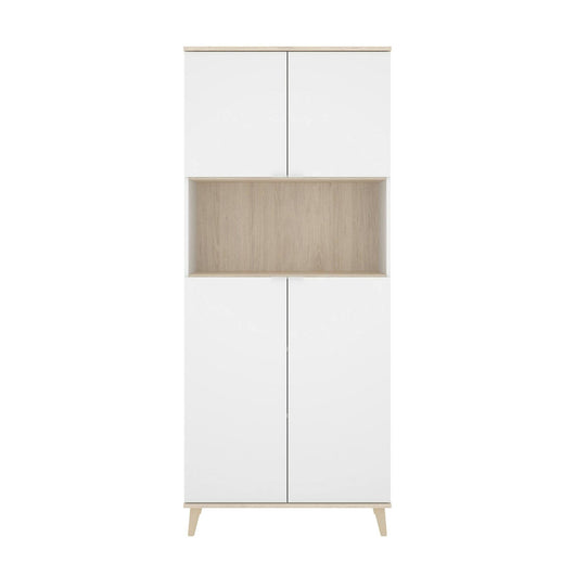 Credenza Acura, Buffet dispensa da soggiorno, Madia da salotto moderna a 4 ante, 80x40h191 cm, Bianco e Rovere