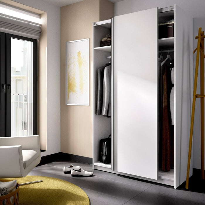 Guardaroba Alaika, Mobile appendiabiti per camera da letto, Armadio a 2 ante scorrevoli, 120x65h204 cm, Bianco