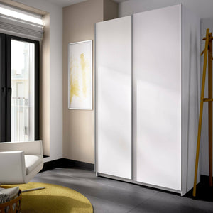 Guardaroba Alaika, Mobile appendiabiti per camera da letto, Armadio a 2 ante scorrevoli, 120x65h204 cm, Bianco