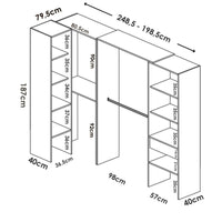 Guardaroba Florita, Struttura per cabina armadio angolare, Mobile appendiabiti aperto ad angolo, 248x79h187 cm, Rovere