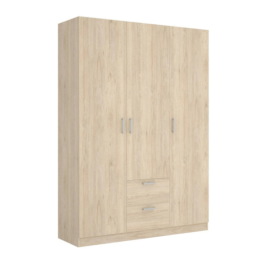 Guardaroba Ales, Mobile appendiabiti per camera da letto, Armadio a 3 ante battenti e 2 cassetti, 150x52h215 cm, Rovere