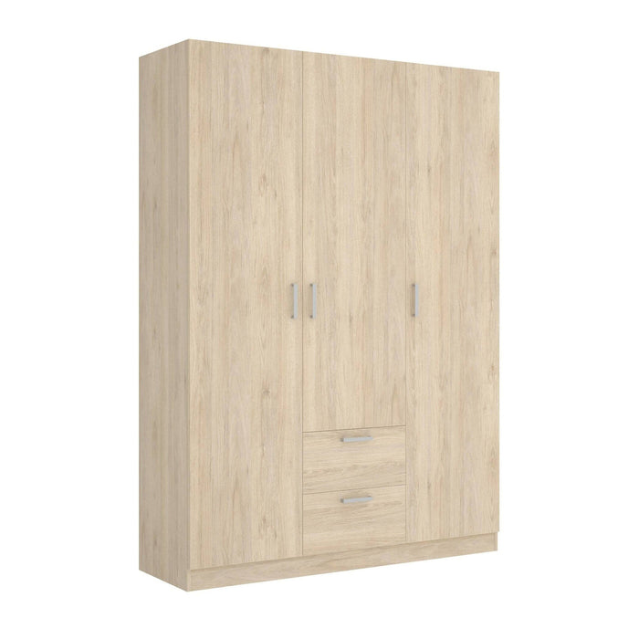 Guardaroba Ales, Mobile appendiabiti per camera da letto, Armadio a 3 ante battenti e 2 cassetti, 150x52h215 cm, Rovere
