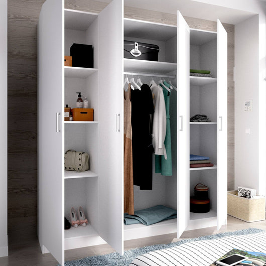 Guardaroba Persefone, Mobile appendiabiti per camera da letto, Armadio a 4 ante battenti, 200x52h215 cm, Bianco