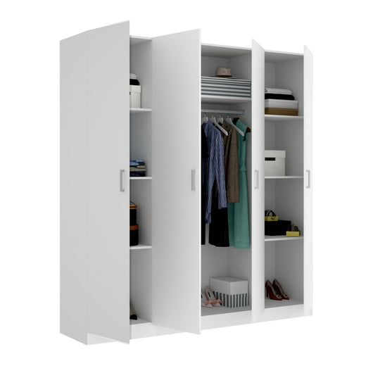 Guardaroba Persefone, Mobile appendiabiti per camera da letto, Armadio a 4 ante battenti, 200x52h215 cm, Bianco