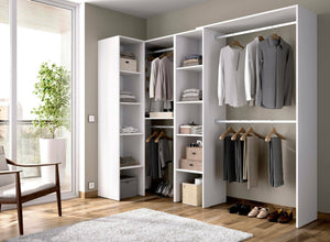 Guardaroba Antilope, Struttura per cabina armadio angolare, Mobile appendiabiti aperto ad angolo, 228x79h187 cm, Bianco