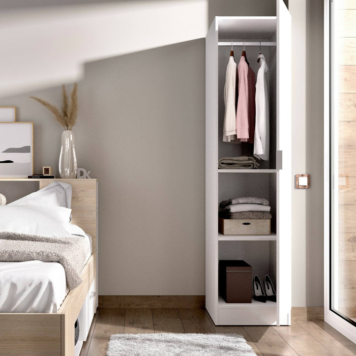 Guardaroba Nxy, Mobile appendiabiti per camera da letto, Armadio a 1 anta singola, 41x52h184 cm, Bianco