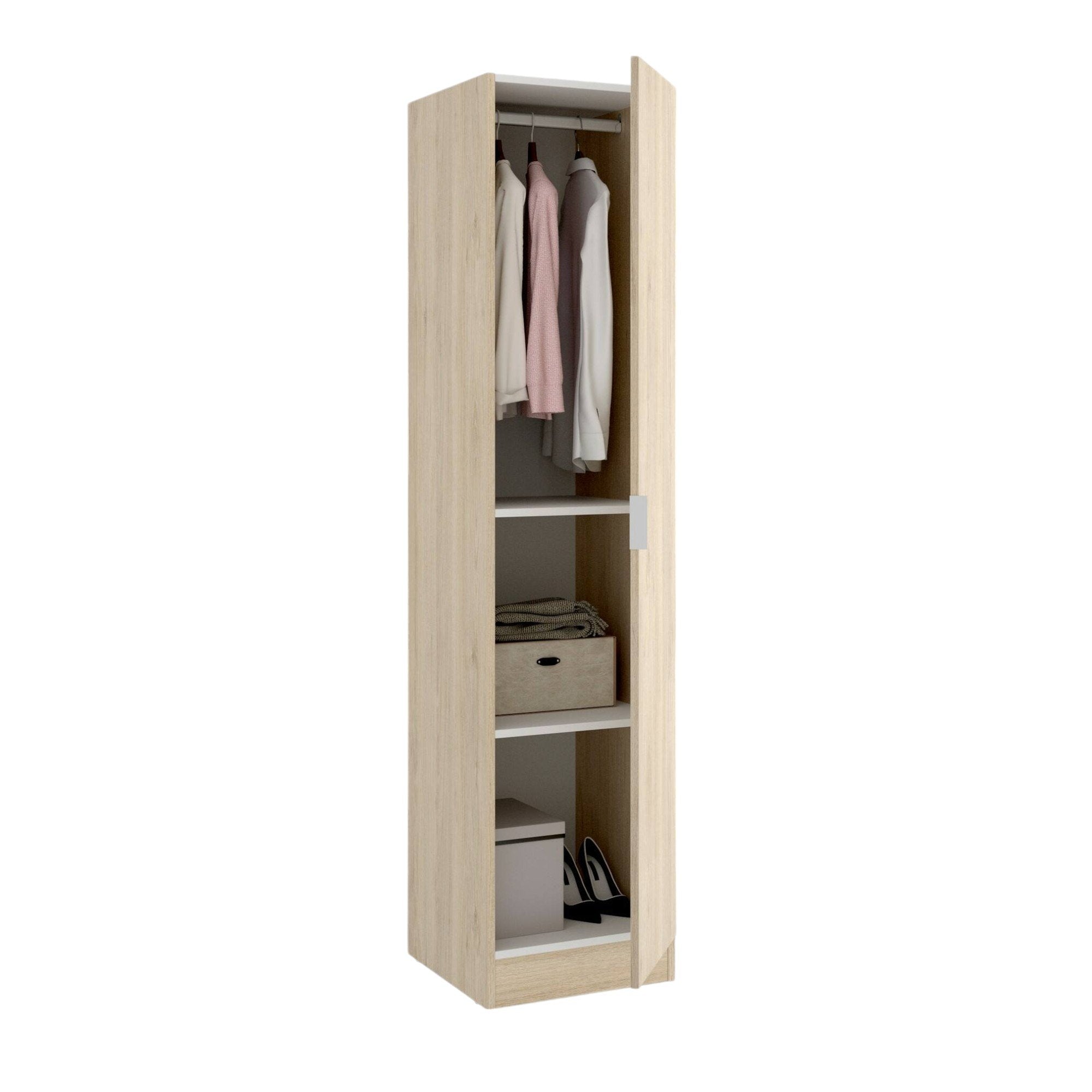 Guardaroba Nxy, Mobile appendiabiti per camera da letto, Armadio a 1 anta singola, 41x52h184 cm, Rovere