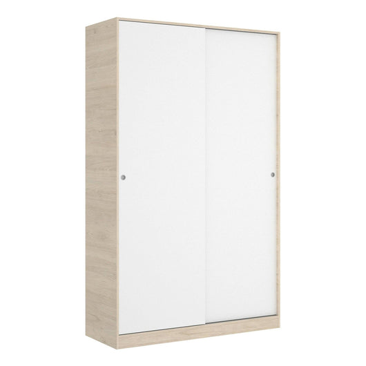 Guardaroba Alyson, Mobile appendiabiti per camera da letto, Armadio a 2 ante scorrevoli, 120x50h204 cm, Bianco e Rovere