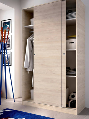 Guardaroba Alyson, Mobile appendiabiti per camera da letto, Armadio a 2 ante scorrevoli, 120x50h204 cm, Rovere