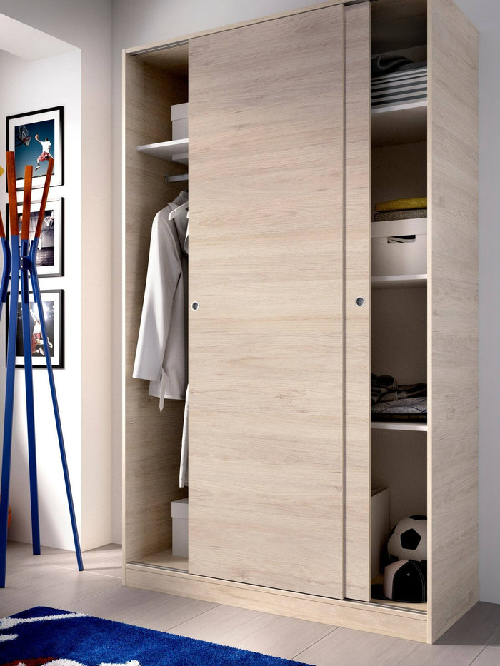 Guardaroba Alyson, Mobile appendiabiti per camera da letto, Armadio a 2 ante scorrevoli, 120x50h204 cm, Rovere