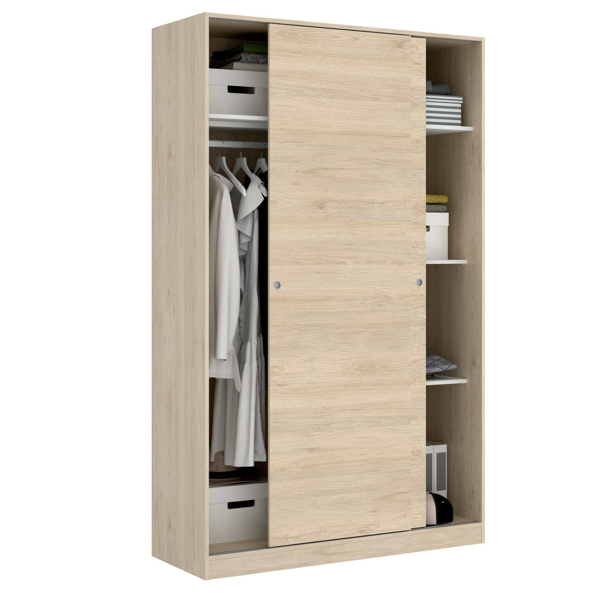 Guardaroba Alyson, Mobile appendiabiti per camera da letto, Armadio a 2 ante scorrevoli, 120x50h204 cm, Rovere