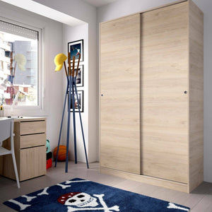 Guardaroba Alyson, Mobile appendiabiti per camera da letto, Armadio a 2 ante scorrevoli, 120x50h204 cm, Rovere