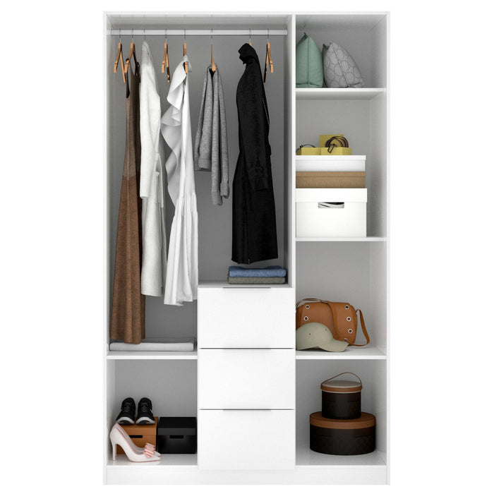 Guardaroba Anabela, Mobile appendiabiti per camera da letto, Armadio a 3 ante battenti e 3 cassetti, 135x52h204 cm, Bianco