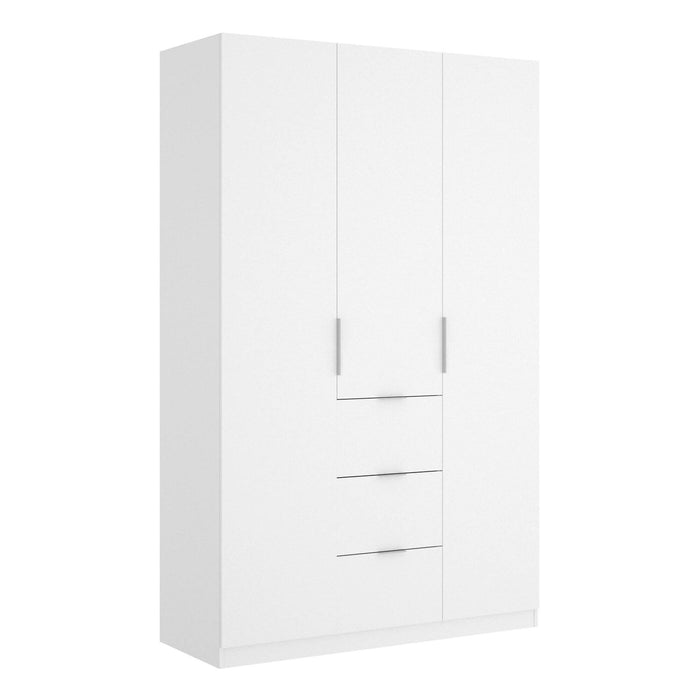 Guardaroba Anabela, Mobile appendiabiti per camera da letto, Armadio a 3 ante battenti e 3 cassetti, 135x52h204 cm, Bianco
