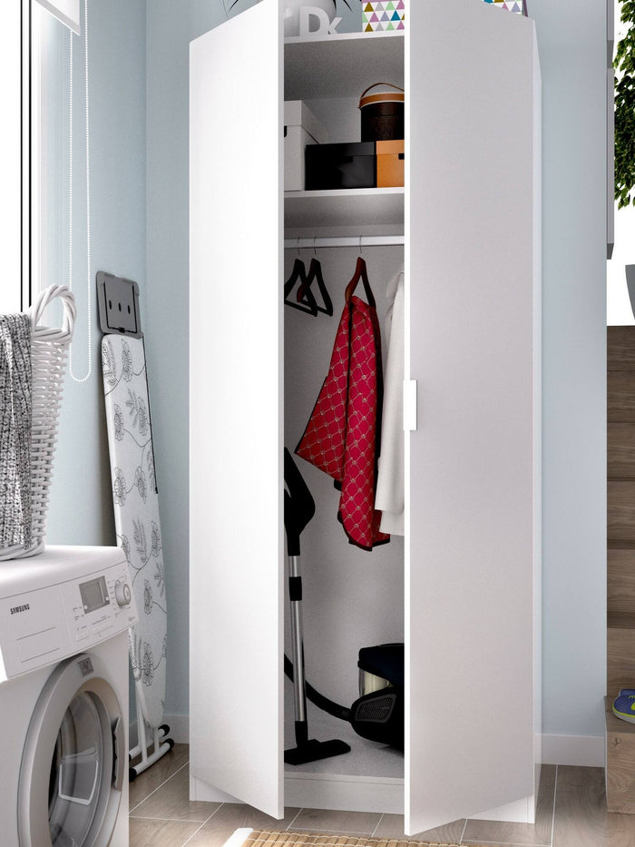 Guardaroba Artu, Mobile appendiabiti per camera da letto, Armadio a 2 ante battenti, 81x52h184 cm, Bianco