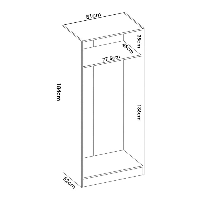 Guardaroba Artu, Mobile appendiabiti per camera da letto, Armadio a 2 ante battenti, 81x52h184 cm, Rovere