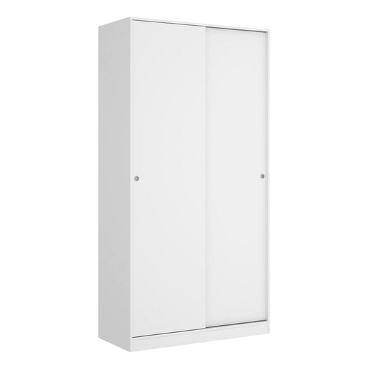 Guardaroba Abigale, Mobile appendiabiti per camera da letto, Armadio con 2 ante scorrevoli, 100x50h204 cm, Bianco