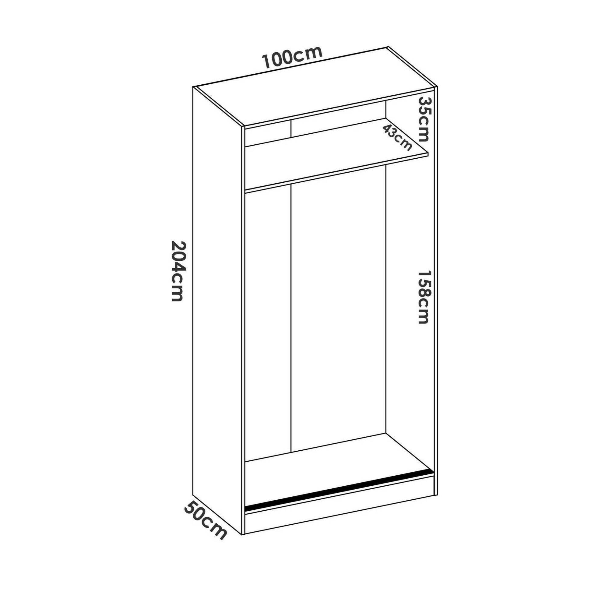Guardaroba Abigale, Mobile appendiabiti per camera da letto, Armadio con 2 ante scorrevoli, 100x50h204 cm, Rovere