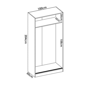 Guardaroba Abigale, Mobile appendiabiti per camera da letto, Armadio con 2 ante scorrevoli, 100x50h204 cm, Rovere