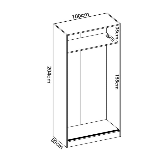 Guardaroba Abigale, Mobile appendiabiti per camera da letto, Armadio con 2 ante scorrevoli, 100x50h204 cm, Rovere