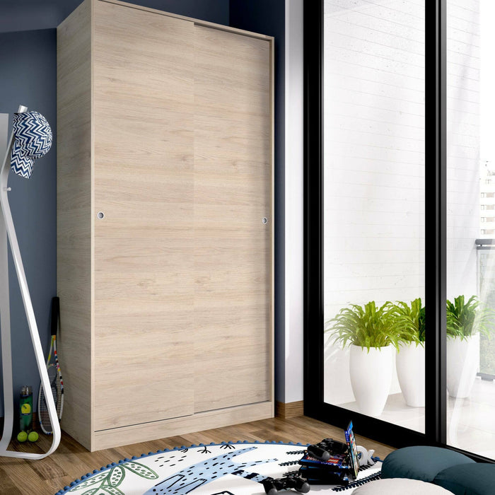 Guardaroba Abigale, Mobile appendiabiti per camera da letto, Armadio con 2 ante scorrevoli, 100x50h204 cm, Rovere