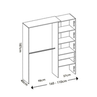 Guardaroba Fauno, Struttura per cabina armadio, Mobile appendiabiti aperto, 160x40h187 cm, Bianco