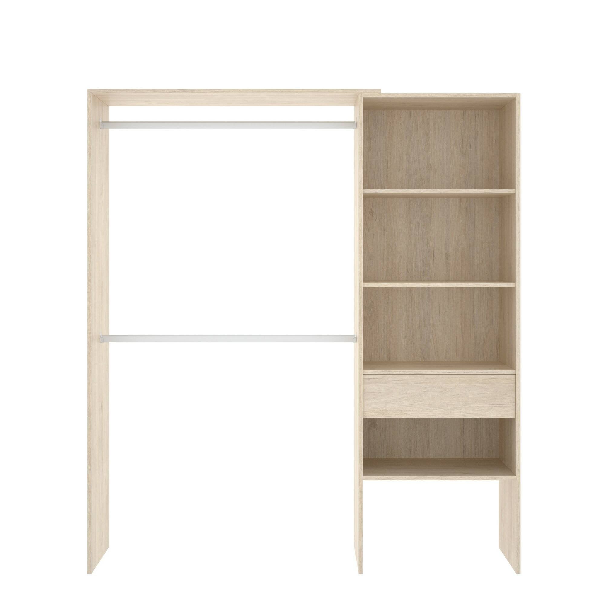 Guardaroba Fauno, Struttura per cabina armadio, Mobile appendiabiti aperto, 160x40h187 cm, Rovere