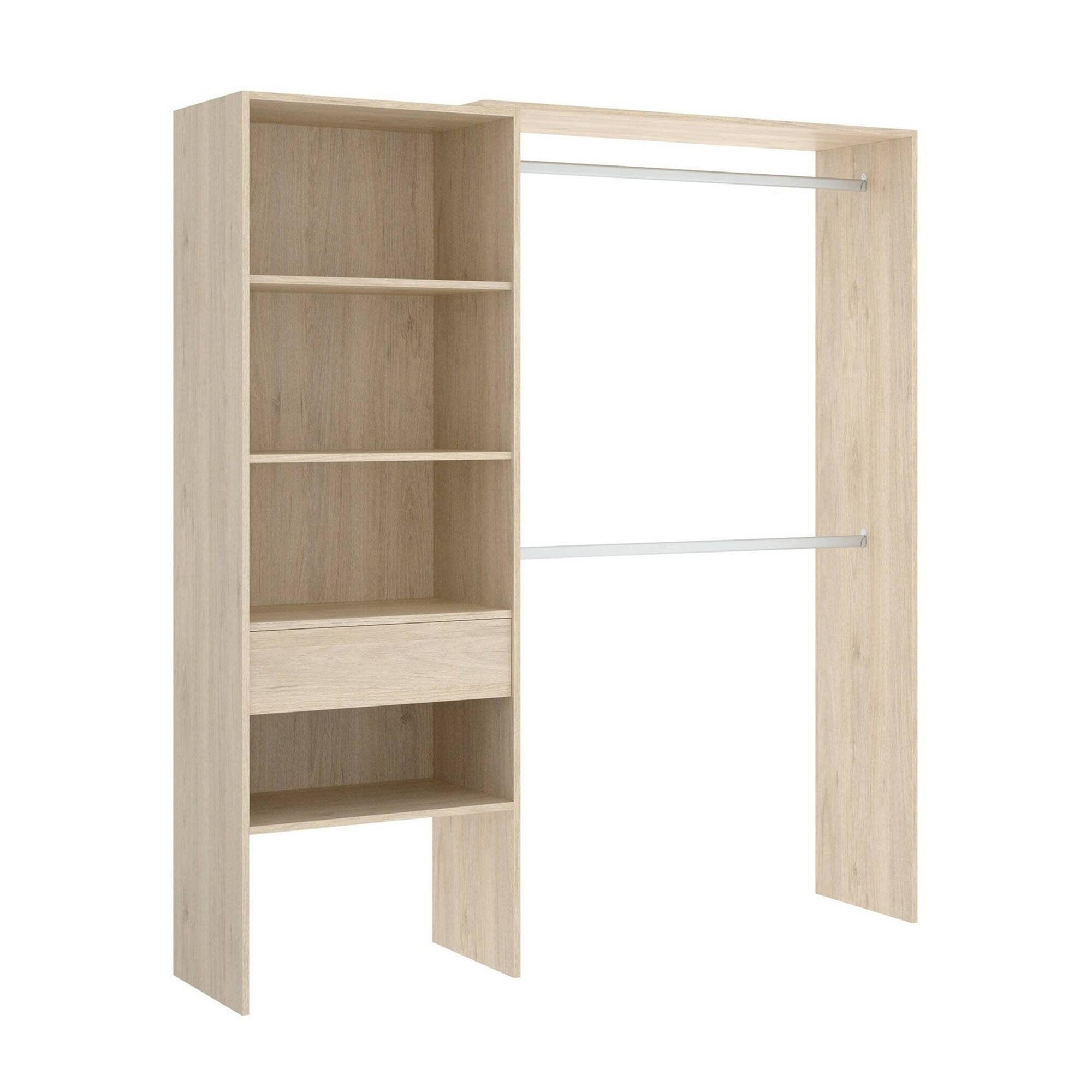 Guardaroba Fauno, Struttura per cabina armadio, Mobile appendiabiti aperto, 160x40h187 cm, Rovere