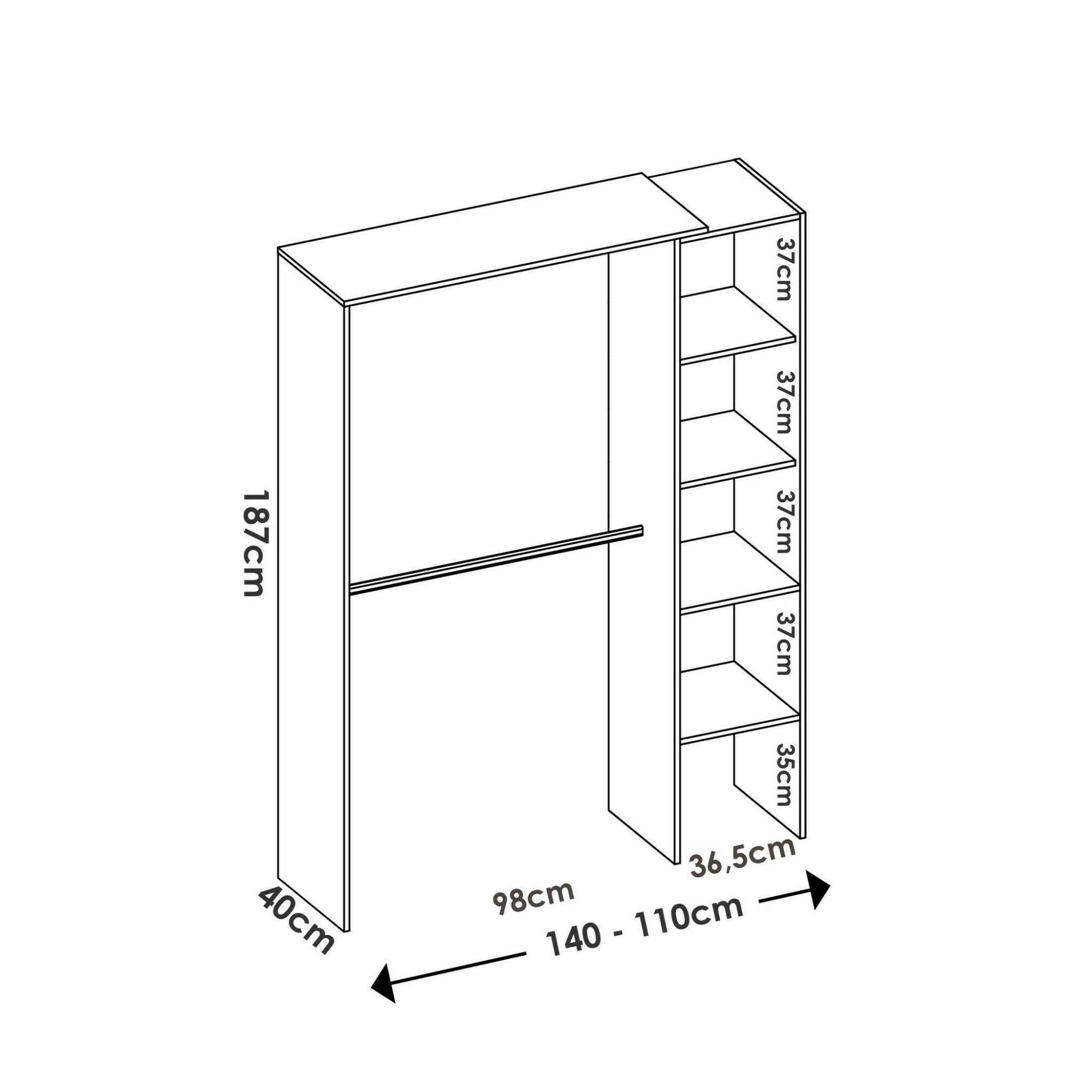 Guardaroba Acquata, Struttura per cabina armadio, Mobile appendiabiti aperto, 140x40h187 cm, Bianco