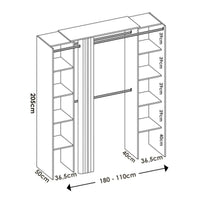 Guardaroba Acron, Struttura per cabina armadio, Mobile appendiabiti aperto, 180x50h205 cm, Bianco e Grigio