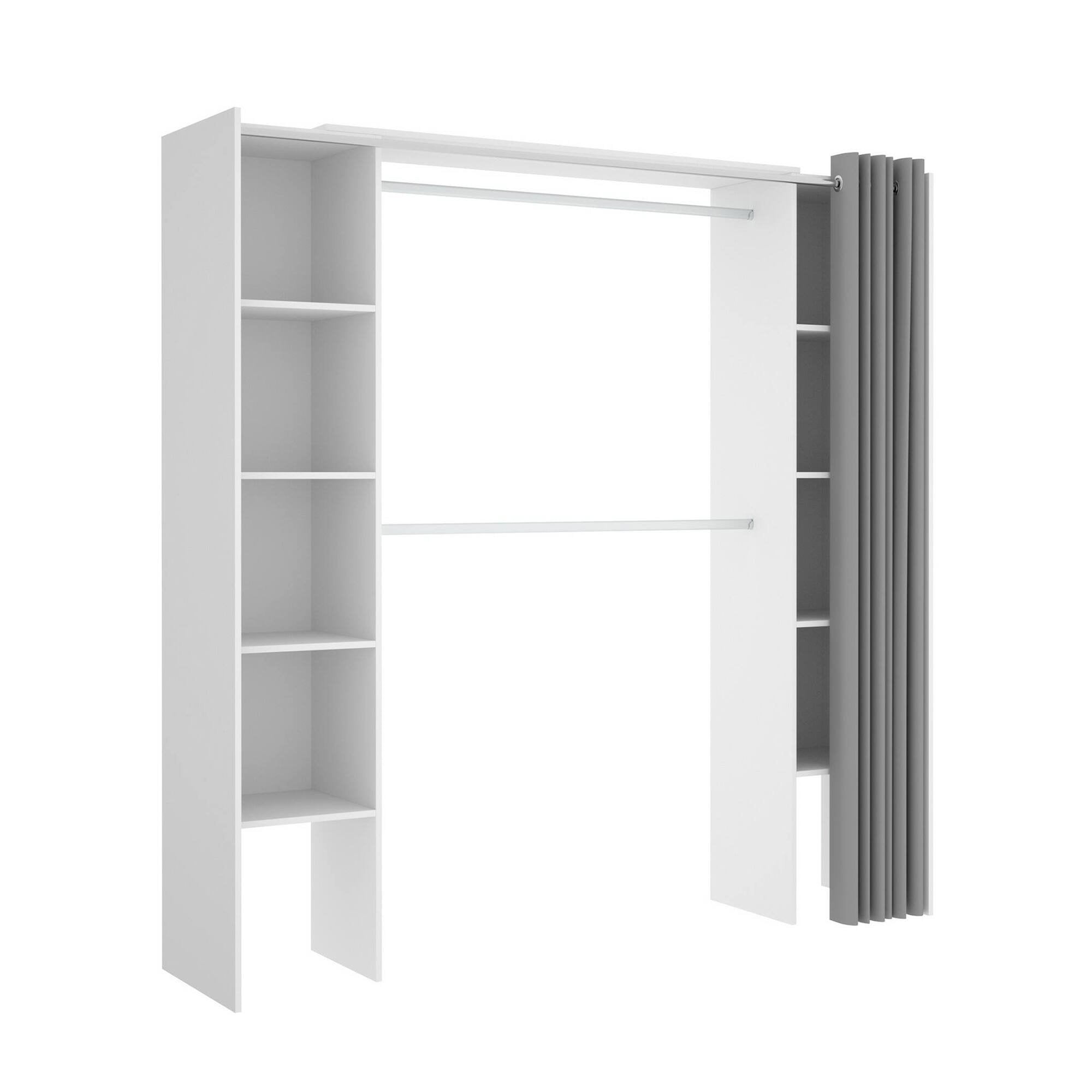 Guardaroba Acron, Struttura per cabina armadio, Mobile appendiabiti aperto, 180x50h205 cm, Bianco e Grigio