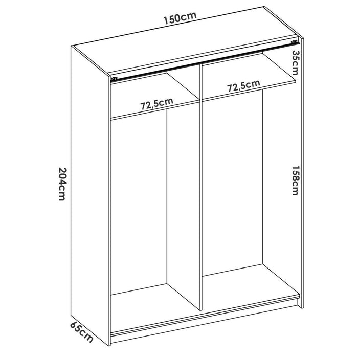 Guardaroba Anda, Mobile appendiabiti per camera da letto, Armadio a 2 ante scorrevoli, 150x65h204 cm, Bianco