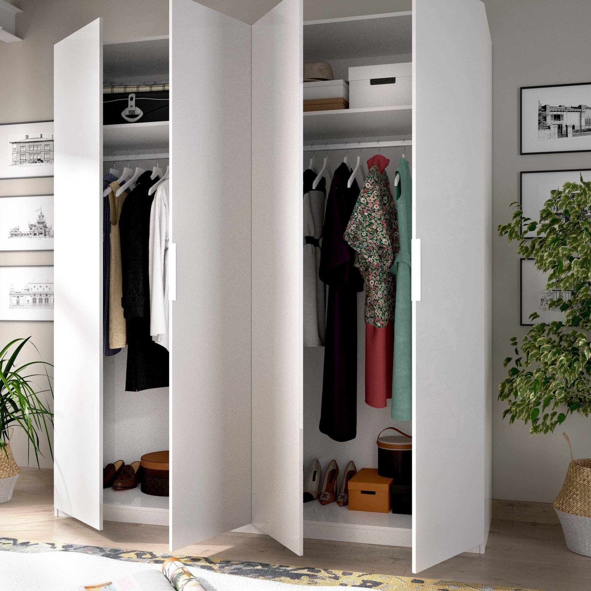 Guardaroba Iuventas, Mobile appendiabiti per camera da letto, Armadio a 4 ante battenti, 180x52h204 cm, Bianco