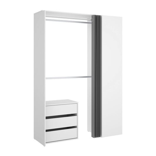 Guardaroba Annuck, Struttura per cabina armadio, Mobile appendiabiti aperto, 141x52h205 cm, Bianco e Antracite