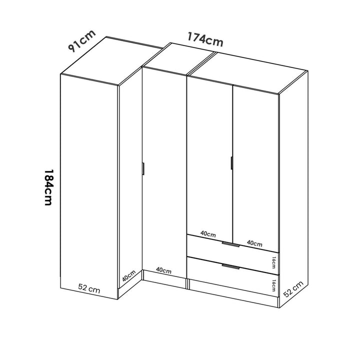 Guardaroba Efesto, Mobile angolare per camera da letto, Armadio appendiabiti ad angolo a 4 ante battenti, 174x91h184 cm, Rovere