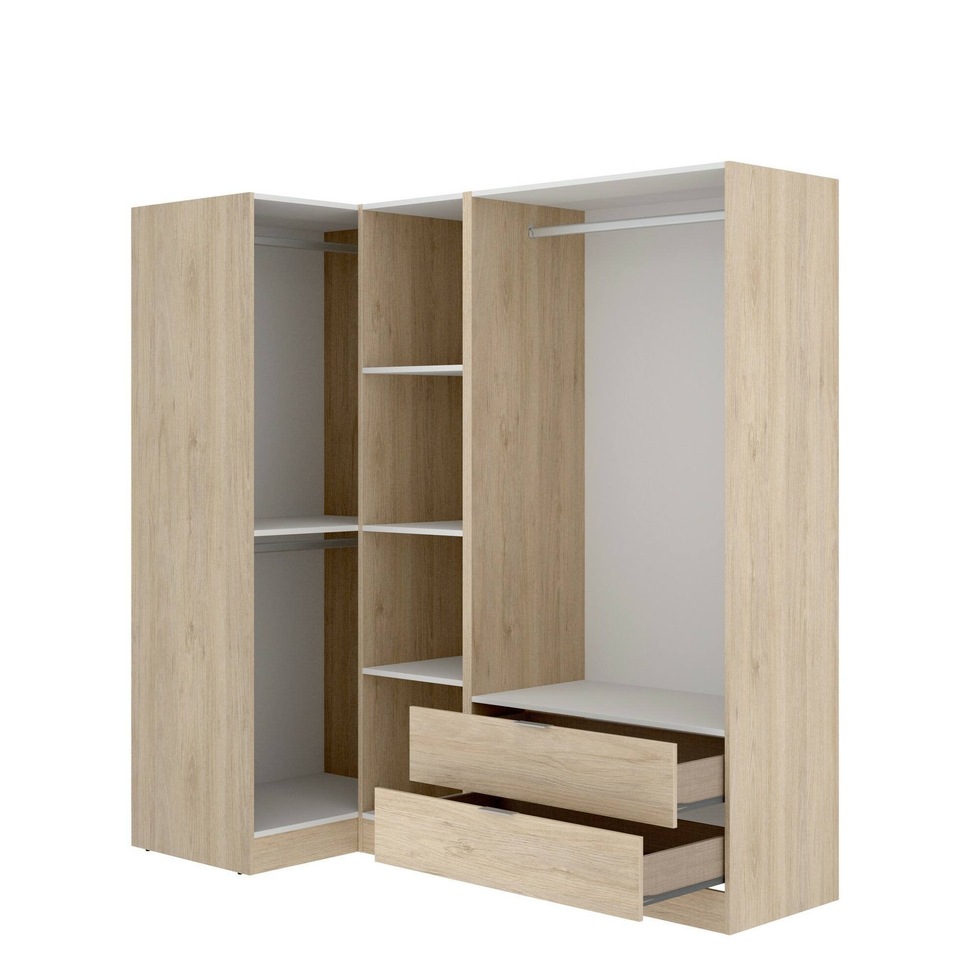 Guardaroba Efesto, Mobile angolare per camera da letto, Armadio appendiabiti ad angolo a 4 ante battenti, 174x91h184 cm, Rovere