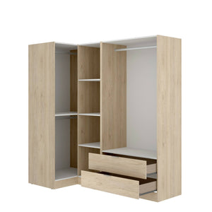 Guardaroba Efesto, Mobile angolare per camera da letto, Armadio appendiabiti ad angolo a 4 ante battenti, 174x91h184 cm, Rovere