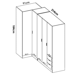 Guardaroba Atena, Mobile angolare per camera da letto, Armadio appendiabiti ad angolo a 5 ante battenti, 214x91h184 cm, Rovere