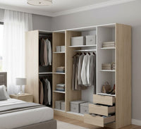 Guardaroba Atena, Mobile angolare per camera da letto, Armadio appendiabiti ad angolo a 5 ante battenti, 214x91h184 cm, Rovere