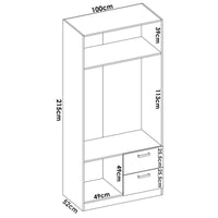Guardaroba Amp, Mobile appendiabiti per camera da letto, Armadio a 2 ante battenti e 2 cassetti, 100x52h215 cm, Rovere