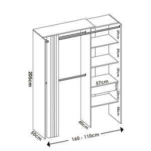 Guardaroba Arim, Struttura per cabina armadio, Mobile appendiabiti aperto, 160x50h205 cm, Bianco e Grigio
