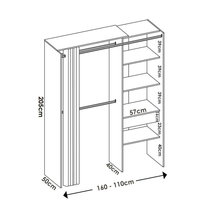 Guardaroba Arim, Struttura per cabina armadio, Mobile appendiabiti aperto, 160x50h205 cm, Bianco e Grigio